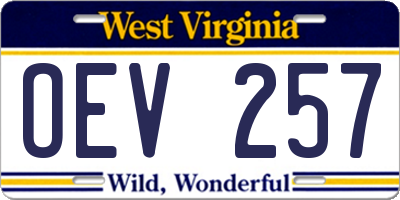 WV license plate OEV257