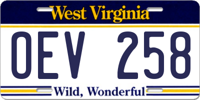 WV license plate OEV258
