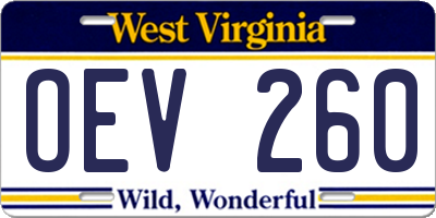 WV license plate OEV260