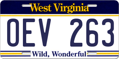 WV license plate OEV263