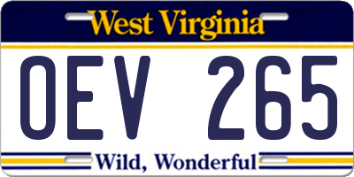 WV license plate OEV265