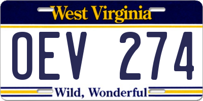 WV license plate OEV274