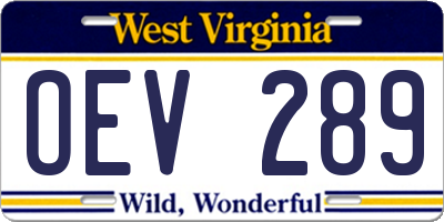 WV license plate OEV289