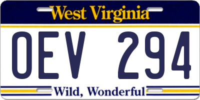 WV license plate OEV294