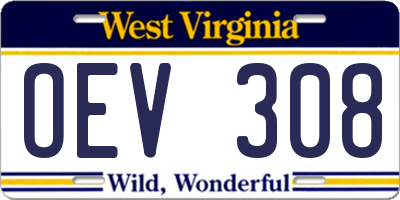 WV license plate OEV308