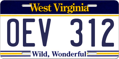 WV license plate OEV312