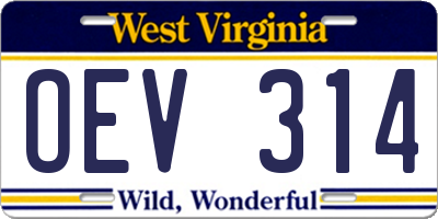 WV license plate OEV314