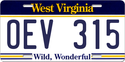 WV license plate OEV315