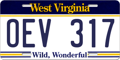 WV license plate OEV317