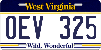 WV license plate OEV325