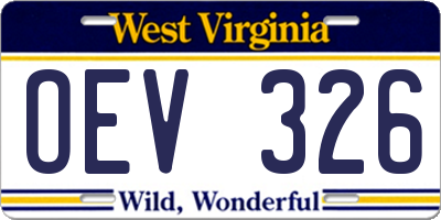 WV license plate OEV326