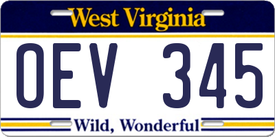 WV license plate OEV345