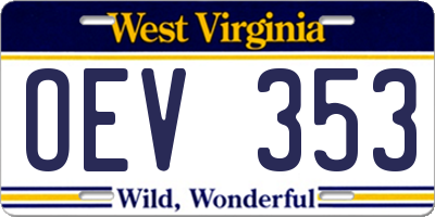 WV license plate OEV353