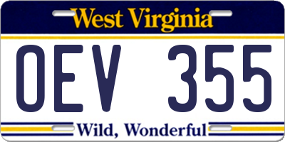 WV license plate OEV355