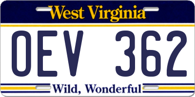 WV license plate OEV362