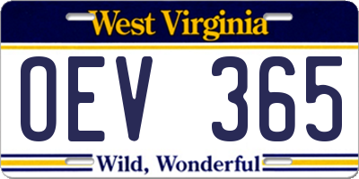 WV license plate OEV365