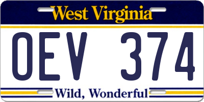 WV license plate OEV374