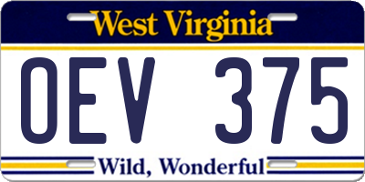 WV license plate OEV375
