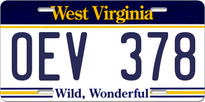 WV license plate OEV378