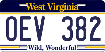 WV license plate OEV382