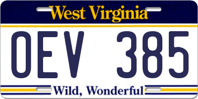 WV license plate OEV385