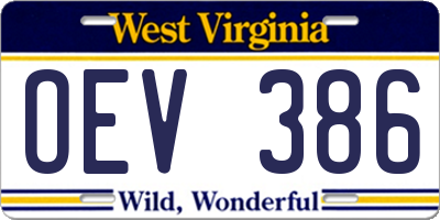 WV license plate OEV386