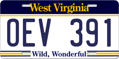 WV license plate OEV391