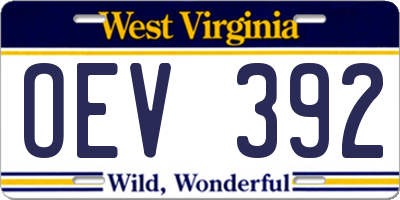 WV license plate OEV392
