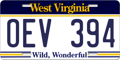 WV license plate OEV394