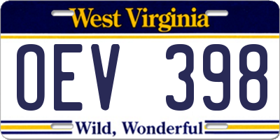 WV license plate OEV398
