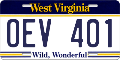 WV license plate OEV401