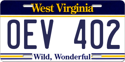 WV license plate OEV402