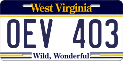 WV license plate OEV403
