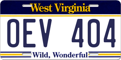 WV license plate OEV404