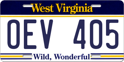 WV license plate OEV405