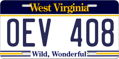 WV license plate OEV408
