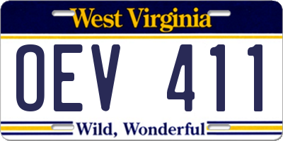 WV license plate OEV411