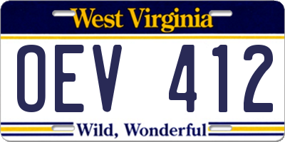 WV license plate OEV412