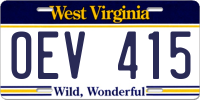 WV license plate OEV415