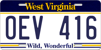 WV license plate OEV416