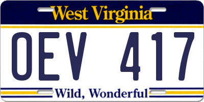 WV license plate OEV417