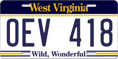 WV license plate OEV418