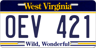 WV license plate OEV421