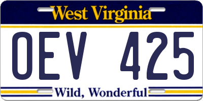 WV license plate OEV425
