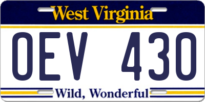 WV license plate OEV430