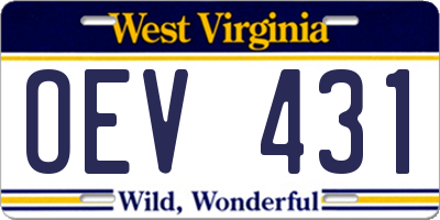 WV license plate OEV431
