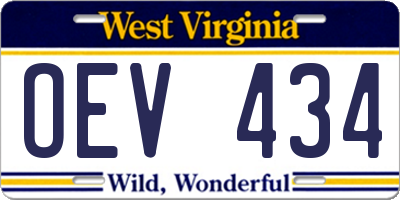 WV license plate OEV434