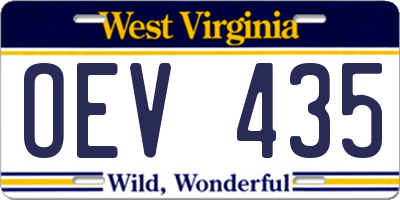 WV license plate OEV435