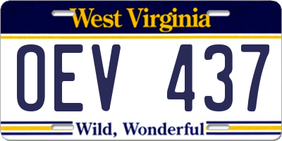 WV license plate OEV437