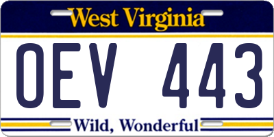 WV license plate OEV443